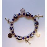 Blue Eye Bracelet - with Cross and Medallion Mini Charms silver finish - 10 pcs pack